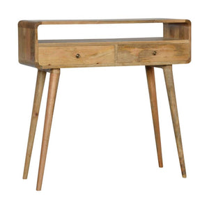 Curved Oak Finish Console Table | 2 Drawers | Solid Mango Wood