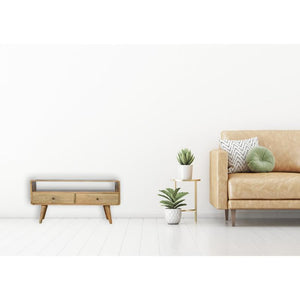 Curved Oak Finish Media Unit | 2 Drawers | Solid Mango Wood