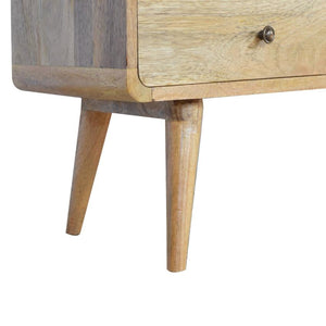 Curved Oak Finish Media Unit | 2 Drawers | Solid Mango Wood