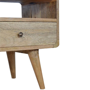 Curved Oak Finish Media Unit | 2 Drawers | Solid Mango Wood