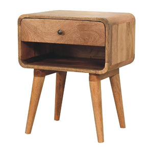 Curved Oak Open Bedside Table | Solid Mango Wood | Oak Finish | 1 Drawer Nightstand