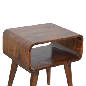 Curved Open Bedside Table | Chestnut Finish | Compact Shelf Storage