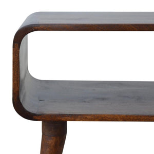 Curved Open Bedside Table | Chestnut Finish | Compact Shelf Storage