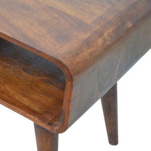 Curved Open Bedside Table | Chestnut Finish | Compact Shelf Storage