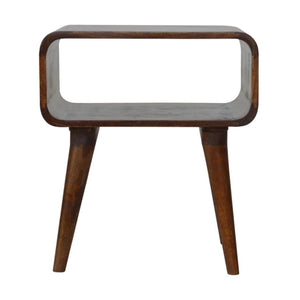 Curved Open Bedside Table | Chestnut Finish | Compact Shelf Storage