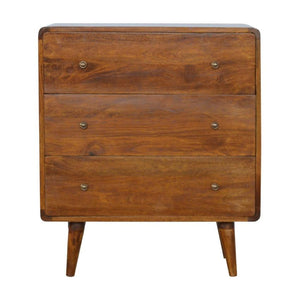 Curved Three-Drawer Chest | Solid Mango Wood | Chestnut Finish