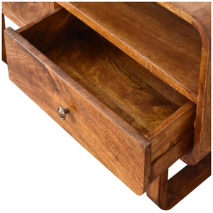 Curved U-Shape Media Unit | Solid Mango Wood | Chestnut Finish | 2 Drawers