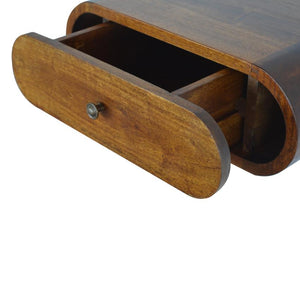 Curved Wall-Mounted Bedside Table | Solid Mango Wood | Chestnut Finish