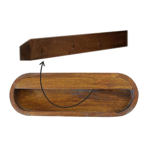 Curved Wall-Mounted Bedside Table | Solid Mango Wood | Chestnut Finish