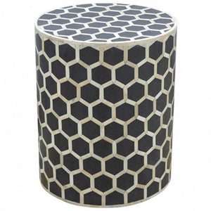 Cylindrical Bone Inlay Footstool | Decorative Inlay | Sculptural Accent Piece