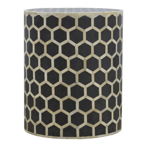 Cylindrical Bone Inlay Footstool | Decorative Inlay | Sculptural Accent Piece