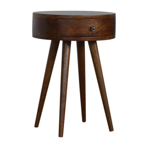 D-Shaped Mango Wood Bedside Table | Chestnut Finish | Single Drawer