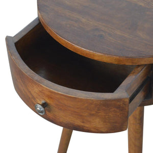 D-Shaped Mango Wood Bedside Table | Chestnut Finish | Single Drawer