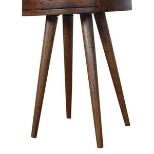 D-Shaped Mango Wood Bedside Table | Chestnut Finish | Single Drawer