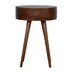D-Shaped Mango Wood Bedside Table | Chestnut Finish | Single Drawer
