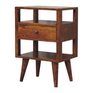 Dante Chestnut Bedside Table | Solid Mango Wood | Chestnut Finish | 1 Drawer Open Shelf Nightstand