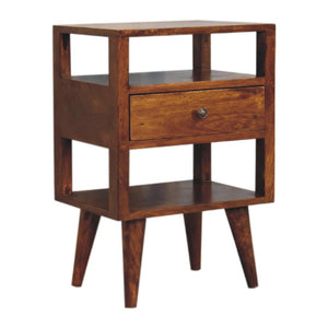 Dante Chestnut Bedside Table | Solid Mango Wood | Chestnut Finish | 1 Drawer Open Shelf Nightstand