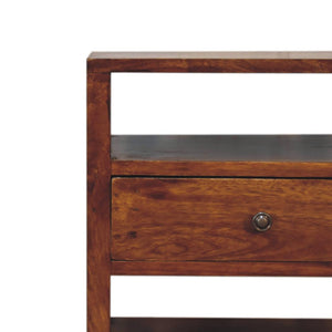 Dante Chestnut Bedside Table | Solid Mango Wood | Chestnut Finish | 1 Drawer Open Shelf Nightstand