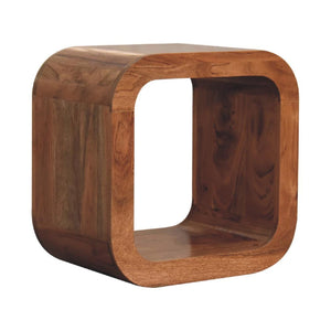 Darcy Round Bedside Table | Solid Acacia Wood | Caramel Finish | Open Cube Nightstand
