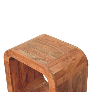 Darcy Round Bedside Table | Solid Acacia Wood | Caramel Finish | Open Cube Nightstand