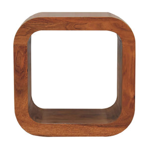 Darcy Round Bedside Table | Solid Acacia Wood | Caramel Finish | Open Cube Nightstand