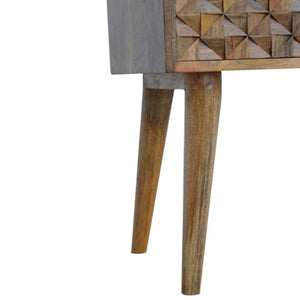 Diamond Carved 2 Drawer Bedside Table | Geometric Detail | Bedroom Storage