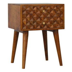 Diamond Carved Chestnut Bedside Table | Distinctive Detail | Versatile Home Furniture