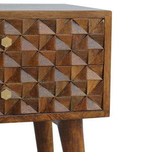 Diamond Carved Chestnut Bedside Table | Distinctive Detail | Versatile Home Furniture