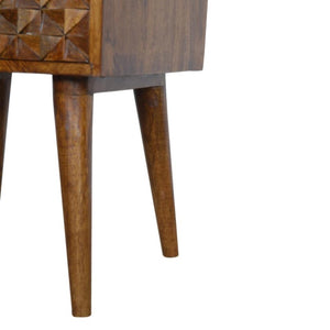 Diamond Carved Chestnut Bedside Table | Distinctive Detail | Versatile Home Furniture
