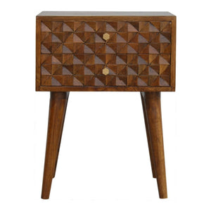 Diamond Carved Chestnut Bedside Table | Distinctive Detail | Versatile Home Furniture