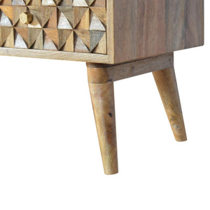 Diamond Carved Oak-ish Media Unit | Geometric Detail | Living Room Furniture