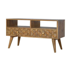 Diamond Carved TV Unit | Textured Geometric Detail | Living Room Furniture