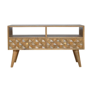 Diamond Carved TV Unit | Textured Geometric Detail | Living Room Furniture