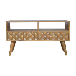 Diamond Carved TV Unit | Textured Geometric Detail | Living Room Furniture
