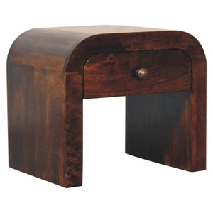 Disc Bedside Table | Solid Mango Wood | California Walnut Finish | 1 Drawer Nightstand