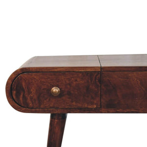 Dressing Table | Solid Mango Wood | California Walnut Finish | Foldable Mirror & 3 Drawer Vanity Desk