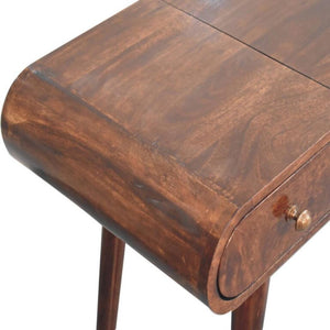 Dressing Table | Solid Mango Wood | California Walnut Finish | Foldable Mirror & 3 Drawer Vanity Desk