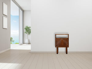 Drew Sunburst Bedside Table | Solid Mango Wood | Chestnut Finish | Door & Shelf