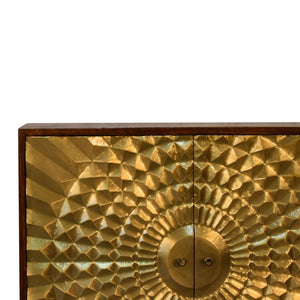Eden Brass Pattern Cabinet | Solid Mango Wood | Chestnut Finish | 2 Doors