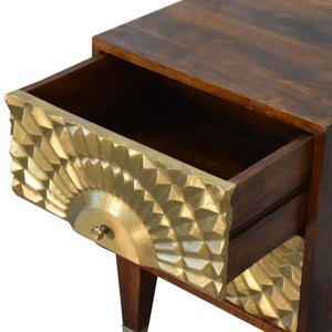 Eden Mini Bedside Table | Solid Mango Wood | Chestnut Finish | Brass Drawer