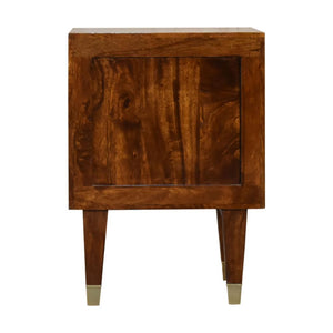 Eden Mini Bedside Table | Solid Mango Wood | Chestnut Finish | Brass Drawer