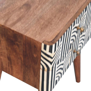 Edessa Bone Inlay Bedside Table | Solid Mango Wood | Honey Caramel Finish | Artisan Nightstand