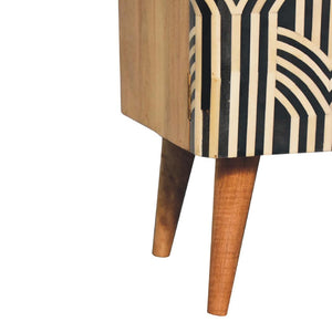Edessa Media Unit | Solid Mango Wood | Oak-Ish Finish | Bone Inlay Cabinet Doors