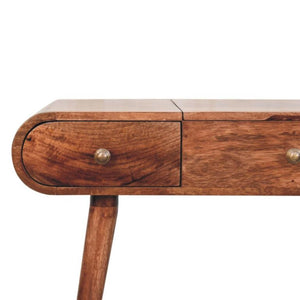 Elara Dressing Table | Solid Mango Wood | Honey Caramel Finish | 3 Drawers with Fold-Up Mirror