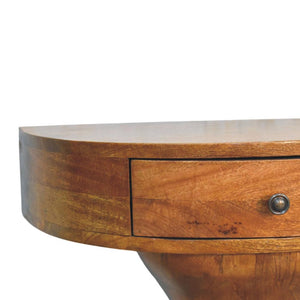 Elara Pedestal Bedside Table | Solid Mango Wood | Curved One Drawer Design | Amber Oak Finish
