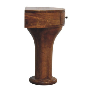 Elara Pedestal Bedside Table | Solid Mango Wood | Curved One Drawer Design | Amber Oak Finish