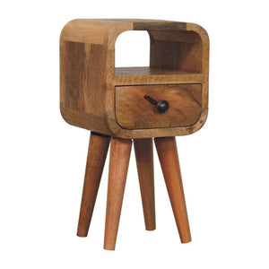 Elowen Extra Mini Open Bedside Table | Solid Mango Wood | Oak Finish | 1 Drawer & Open Shelf