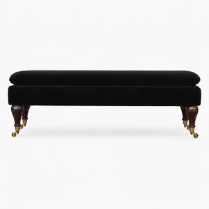 Black Velvet Castor Bench | Solid Mango Wood | Button Tufted Upholstery | Classic Seating