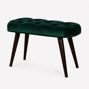 Emerald Velvet Deep Button Bench | Cotton Velvet | Solid Mango Wood Frame | Statement Seating