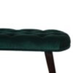 Emerald Velvet Deep Button Bench | Cotton Velvet | Solid Mango Wood Frame | Statement Seating